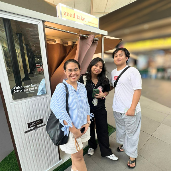 Guests outside the booth